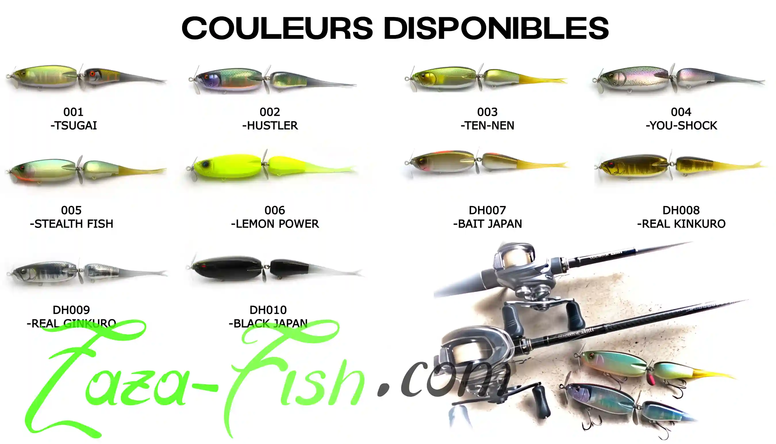 collection complète des 10 coloris DOUBLE HEADER importés par Zazafish pour le marché européen"