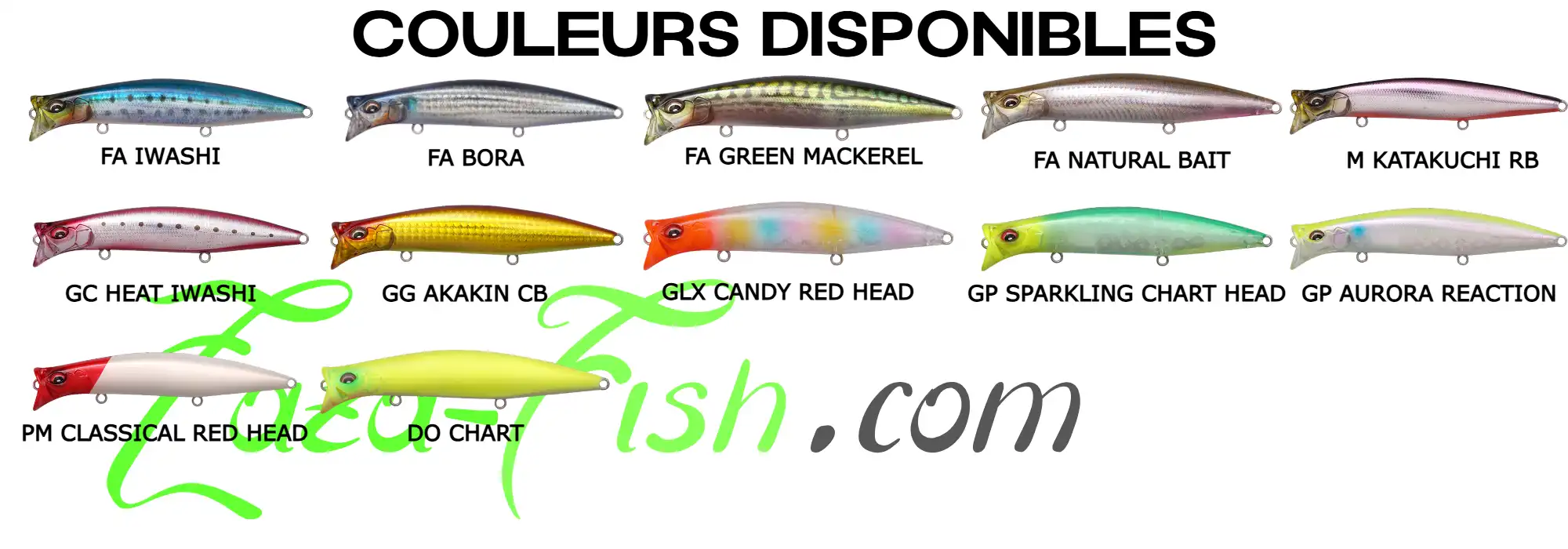 Sélection de coloris pour le Megabass KIRINJI 120, idéals pour la pêche en surface des carnassiers